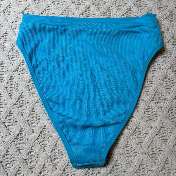 NWT L*Space French Bottom Bitsy Bikini –‎ Aqua Ribbed High Cut Swim Bottom L - Picture 9 of 9